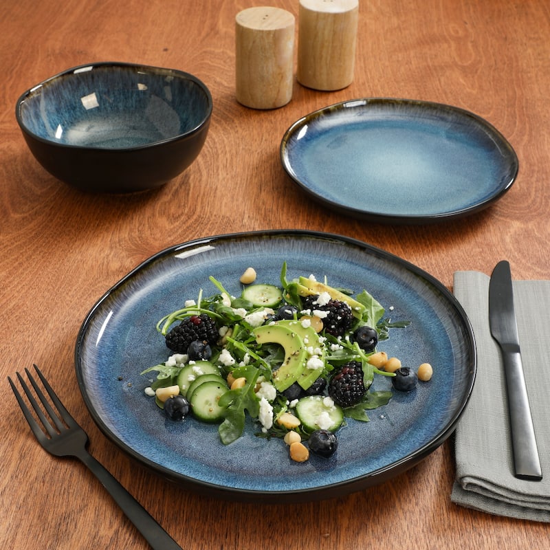 Gibson Soho Lounge Nardini 12 Piece (Service for 4) Plates and Bowls Reactive Glaze Dishes Stoneware Dinnerware Set