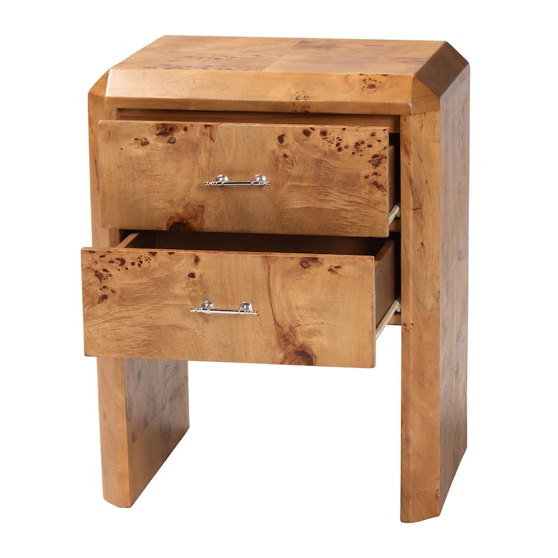 Nebu Modern and Contemporary Natural Mappa Real Burl Wood Nightstand
