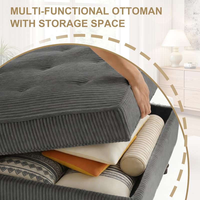 Corduroy Flip Top Dual-Use Storage Ottoman Coffee Table
