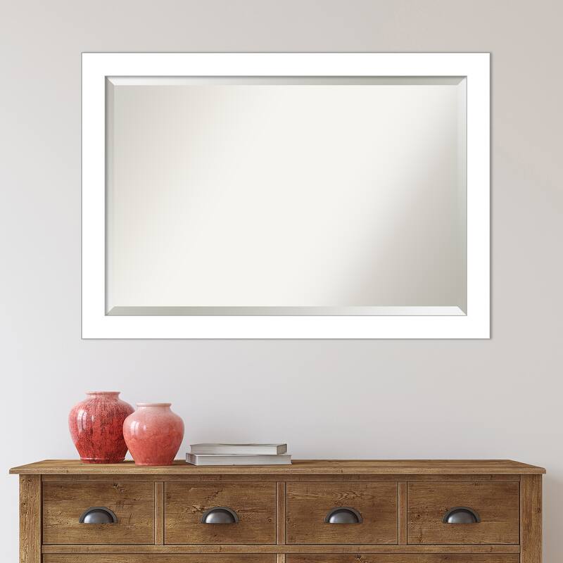 Beveled Bathroom Wall Mirror - Wedge White Frame - Wedge White