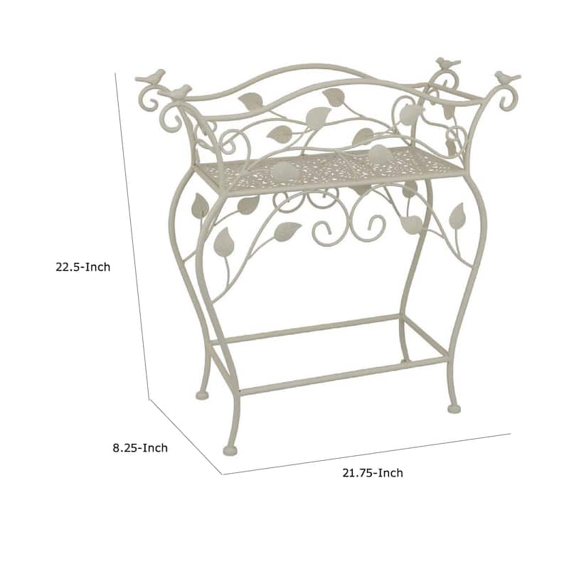 Philip Plant Stand Table, Scrolled Vine Details, Curved White Metal