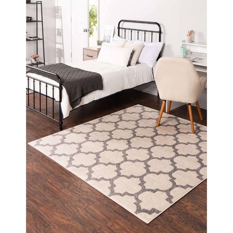 Contemporary Akiva Collection Area Rug - 6' Square - Beige-Gray