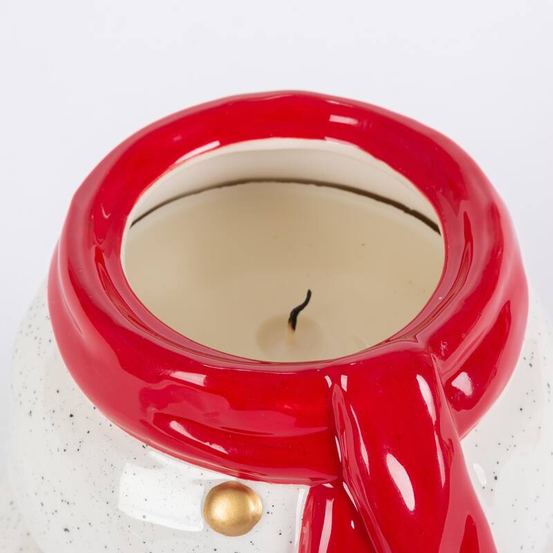 Charming 8 Inch Ceramic Snowman Jar with Wax Candle