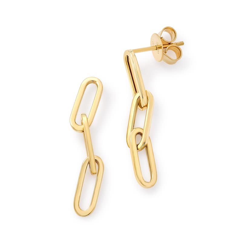 Clover 14K Yellow Gold Polished Paperclip Link Drop Stud Earrings