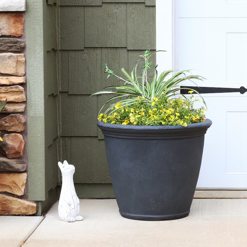 Sunnydaze Anjelica Outdoor Flower Pot Planter - Slate Finish - 24-Inch - Single