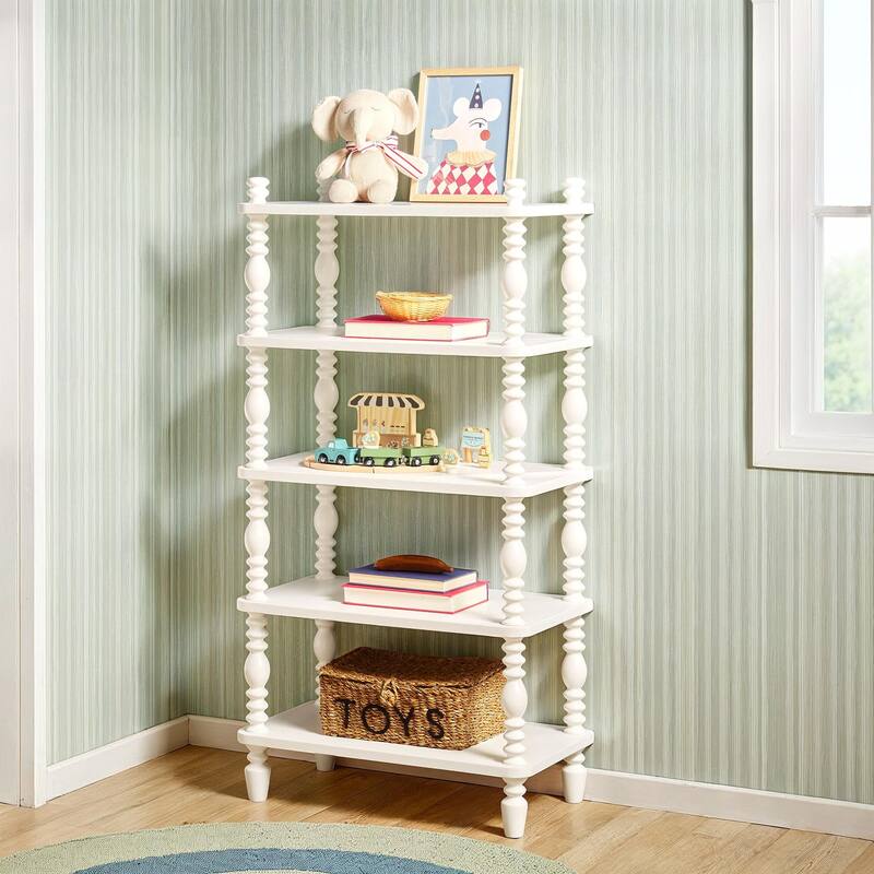 Walker Edison Easy Assembly Solid Wood Short Bookshelf with Wood-Turning Details