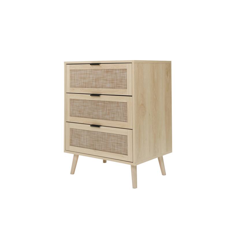 Rattan 3-Drawer Cabinet with Moisture-Proof Finish & Anti-Tipping Device for Safe Storage