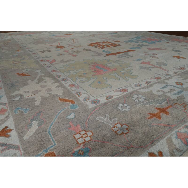 Floral Oushak Indian Large Rug Hand-Knotted Wool Carpet - 11'9" x 14'11" - 11'9" x 14'11" - Grey