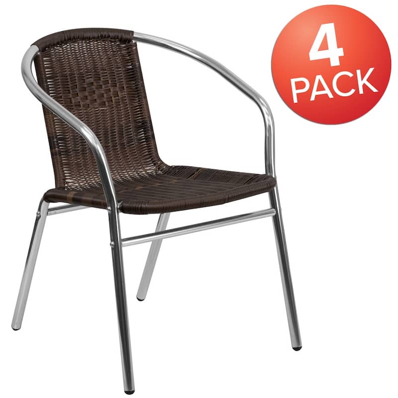 4 Pack Aluminum and Rattan Commercial Indoor-Outdoor Restaurant Stack Chair