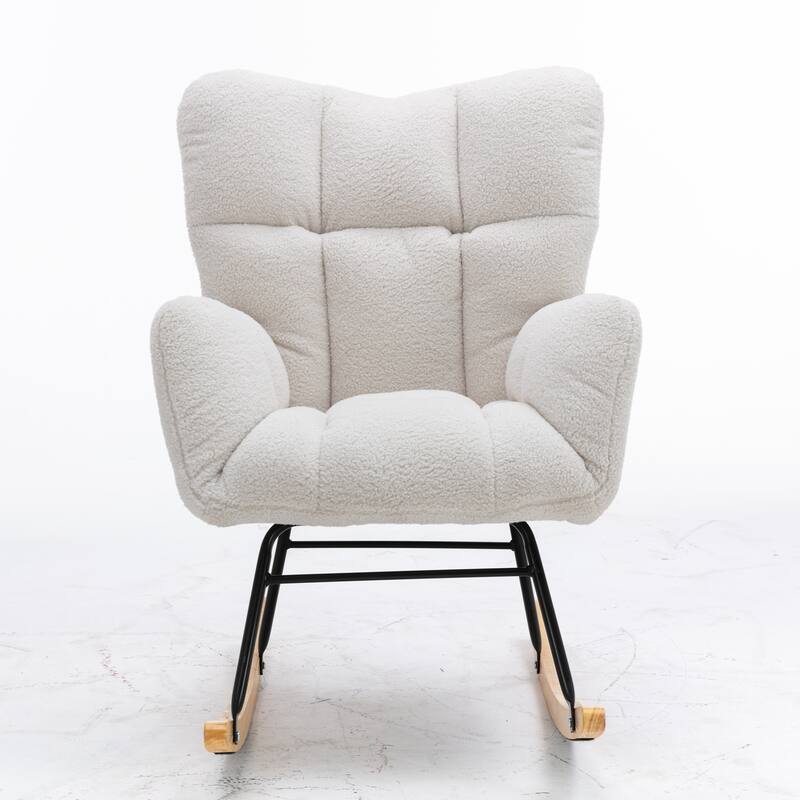 Mid Century Modern Teddy fabric Tufted Upholstered Rocking Chair Padded Seat for Living Room Bedroom