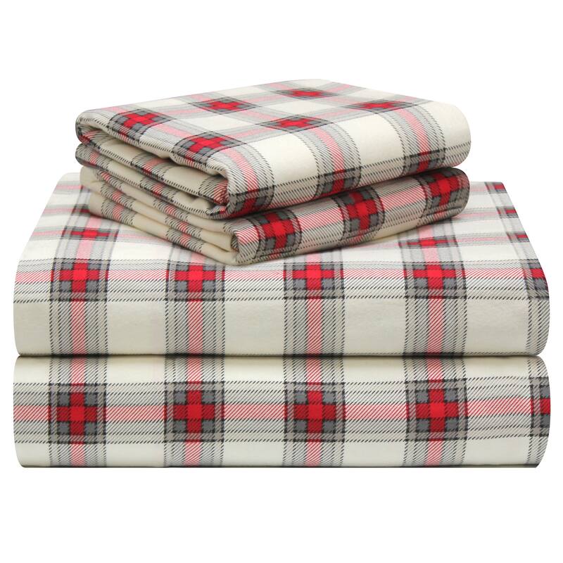 Pointehaven Plaid Luxury Flannel Heavy Weigh 180 GSM 100% Cotton Bed Sheet Set - Twin - Manchester