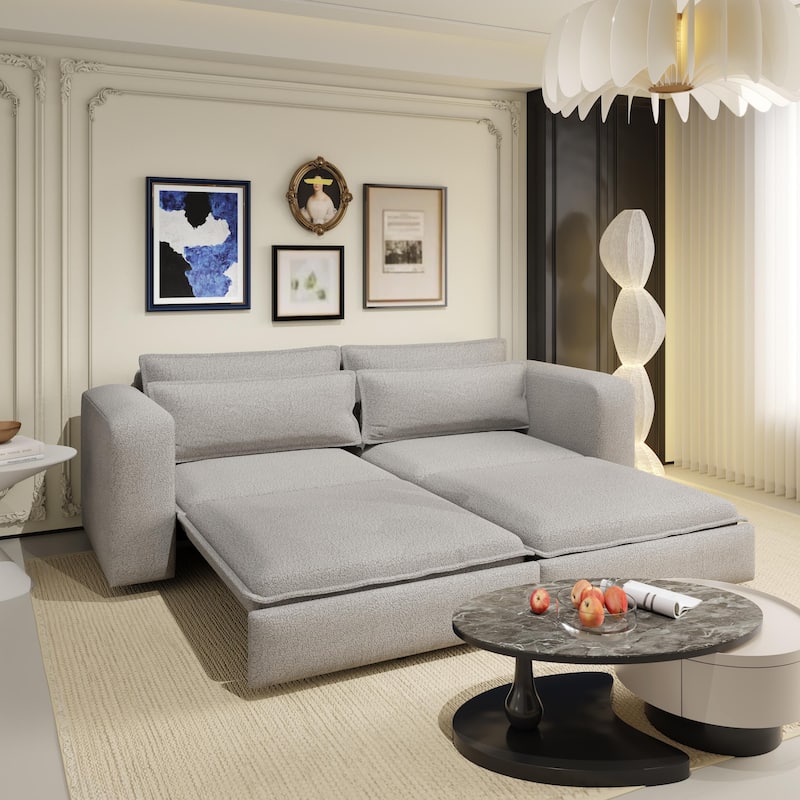 93" King Sleeper Sofa Bed - 3-in-1 Convertible Couch with Chaise Lounge, 2 Pillows, for Living Room, Office