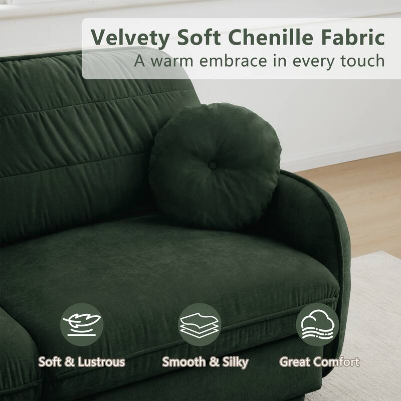GDFStudio Sylvie Ashworth Chenille Cloud U-Shaped Loveseat Sofa with Movable Ottomans, Deep Seat
