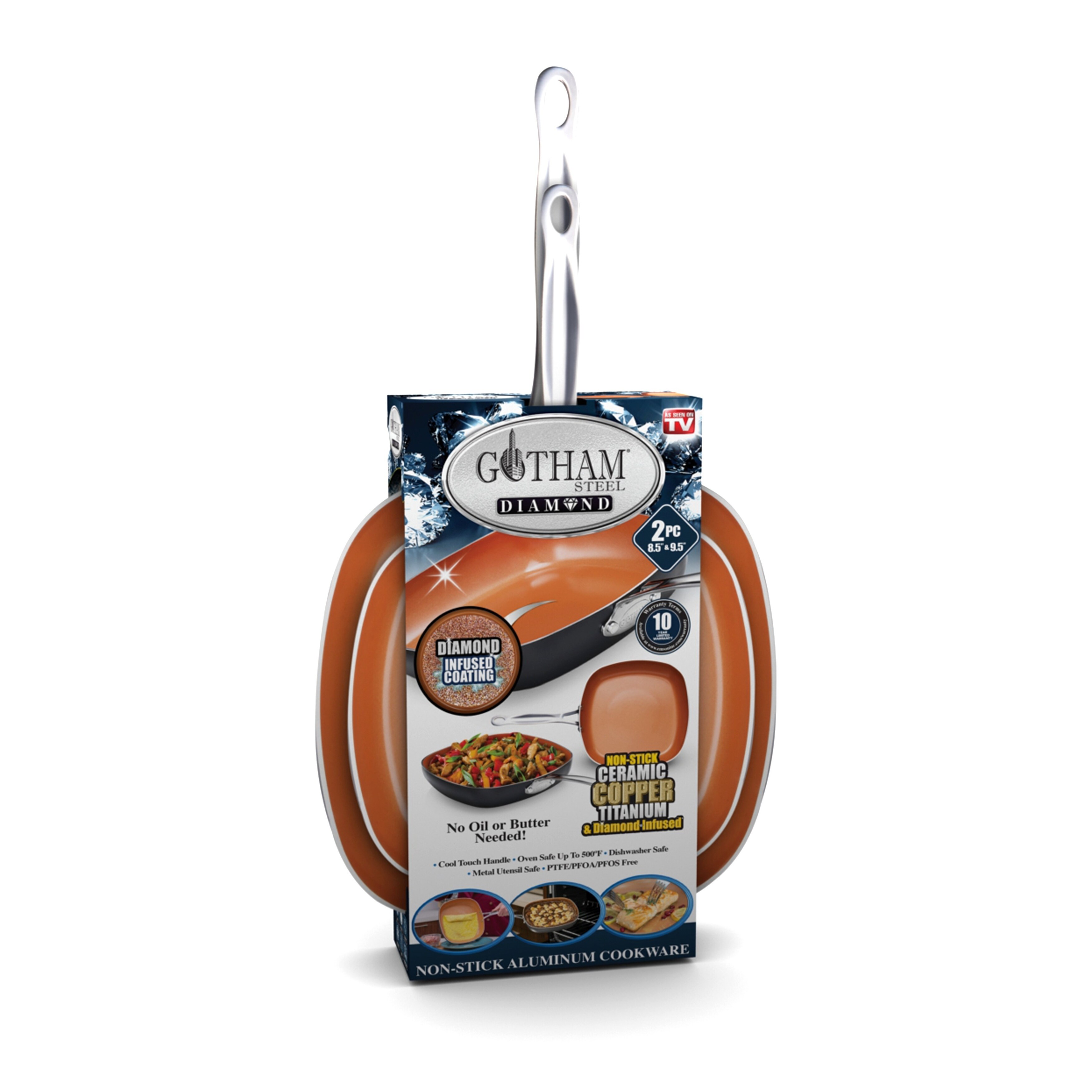 Shop Gotham Steel Non Stick 2pk 8 5 And 9 5 Square Fry Pan Pfoa Free Overstock 31296865