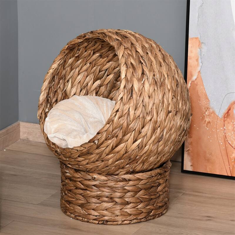 Raised Cat Bed with Rotating Cozy Basket Soft Cushion for Small Cats Up to 11 lbs
