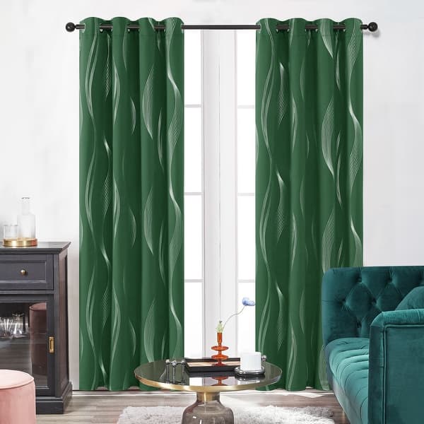 slide 2 of 6, Deconovo Silver Wave 52 Width Curtain Panel Pair (2 Panel) W52"x L45" - Dark Forest