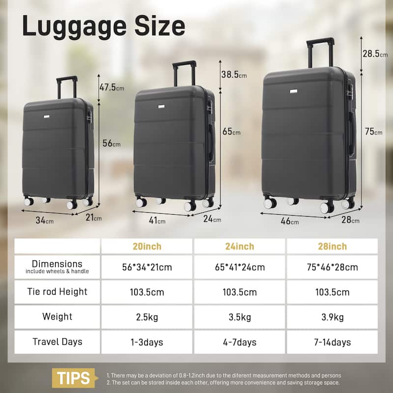 3-Piece, Modern Luggage Sets, Hard-Shell Luggage with Silicone Handles and Combination Lock, for Boarding Travel, Charcoal