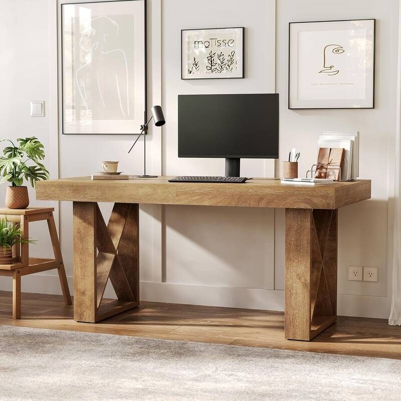 63-Inch Long Wood Computer Desk/Table, Study Writing Gaming Work Executive Desk for Home Office