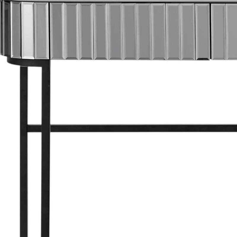 HomeRoots 39" Silver And Black Mirrored Glass and Stainless Steel Two Drawer Vanity Table