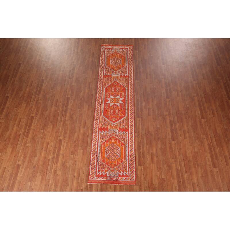 Oushak Turkish Vintage Runner Rug Hand-Knotted Entryway Wool Carpet - 2'9"x 11'7"