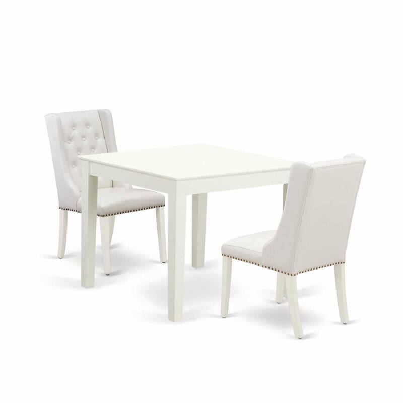HomeStock 3-Pc Linen White Finish Solid Wood Top Dining Table Set