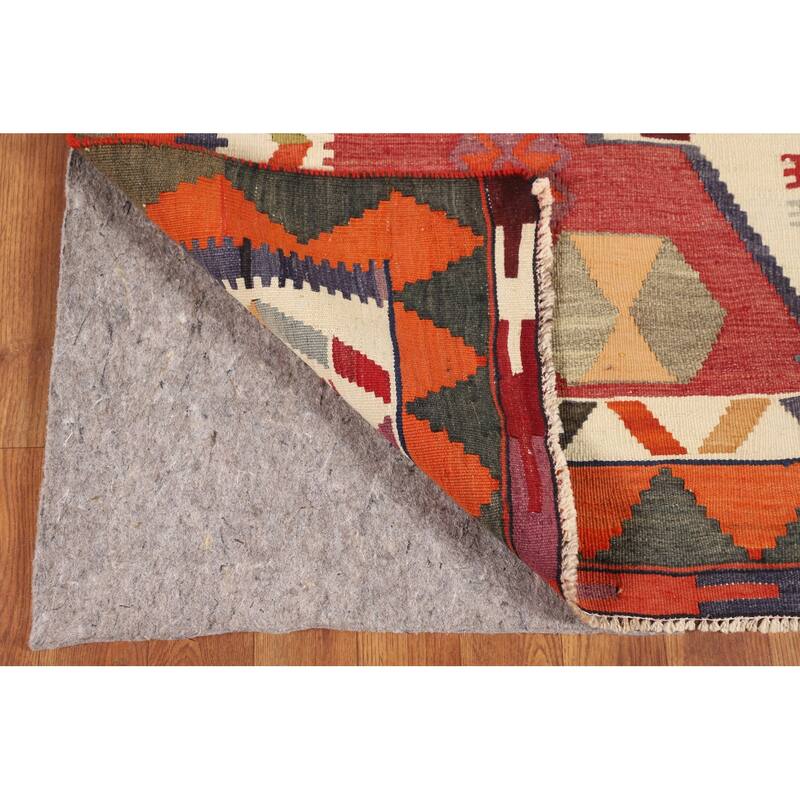Geometric Kilim Qashqai Persian Vintage Rug Hand-Woven Wool Carpet - 4'5"x 8'1"