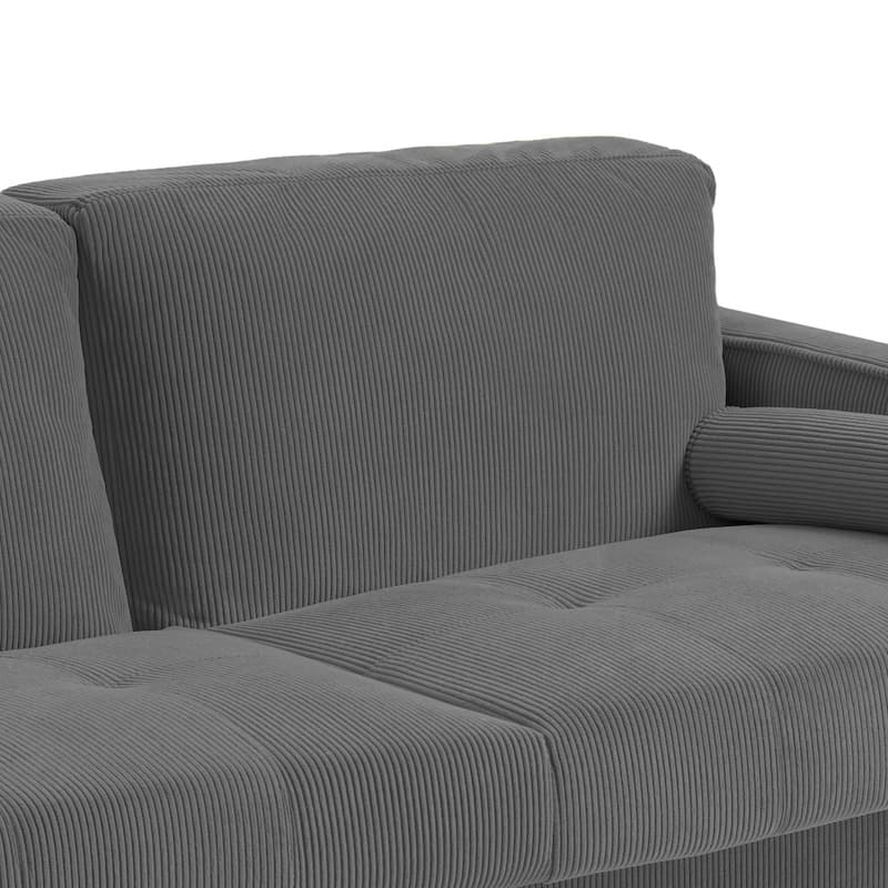 Modern Corduroy 2 Seater Sofa with Bolster Pillows