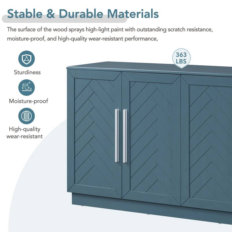 60" Buffet Sideboard Cabinet with Adjustable Shelves and Silver Handles, Storage Console for Kitchen or Dining Room