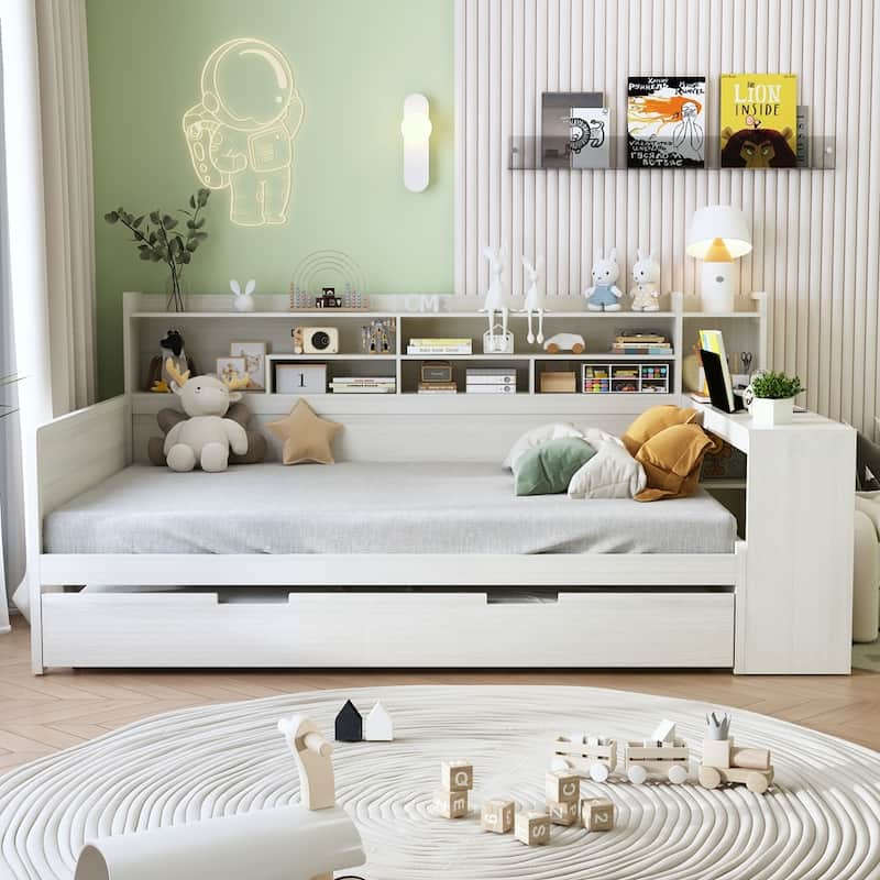 Wooden Daybed with Storage Shelves