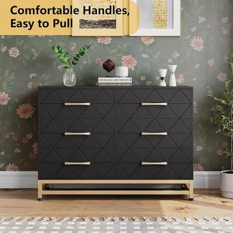 6 Drawer Wooden Dresser, with Metal Handle