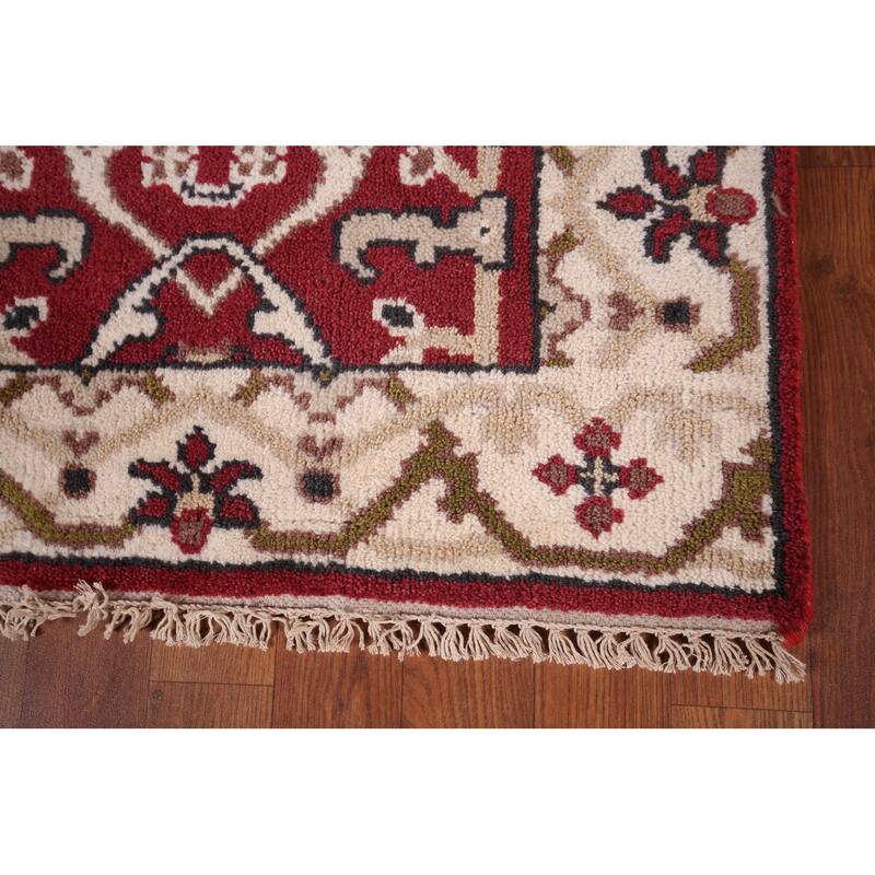 All-Over Red & Ivory Oushak Indian Runner Rug Handmade Wool Carpet - 2'6"x 9'9"
