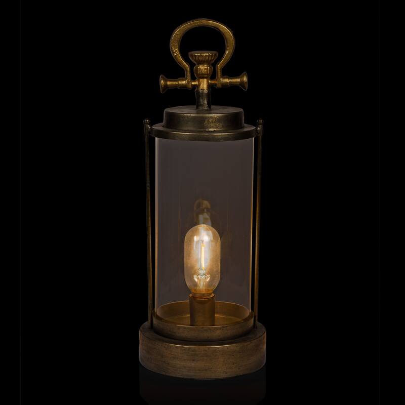 Vintage Metal and Glass Lantern with Warm White LED- Large