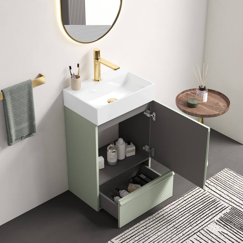 20" Striped Freestanding Bathroom Vanity with Ceramic Sink, Modern Bathroom Storage Cabinet