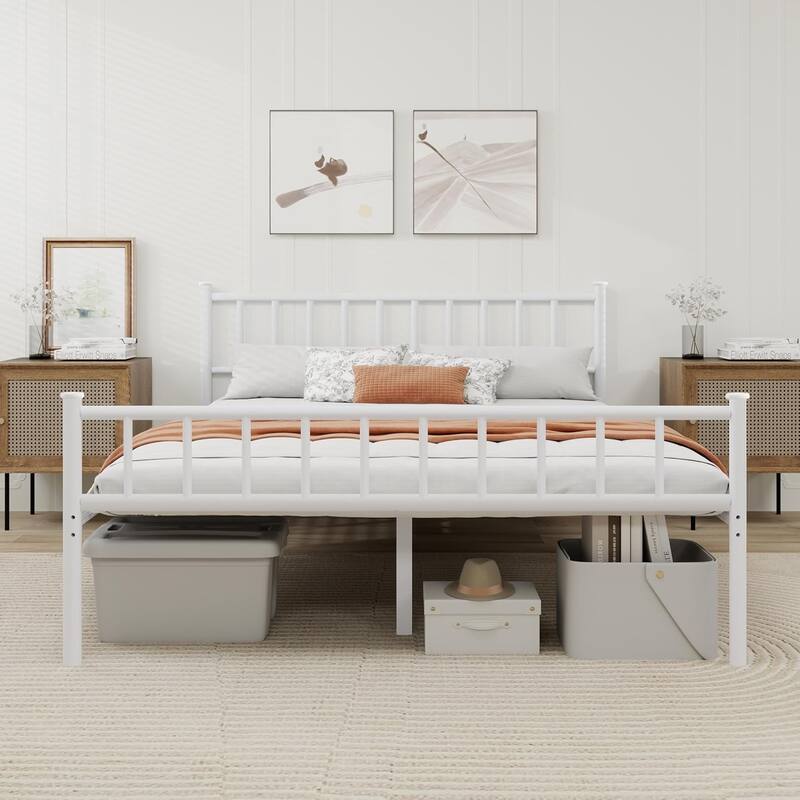 alazyhome Classic Metal Platform Bed Frame Steel Slat Support, Black - White - Full