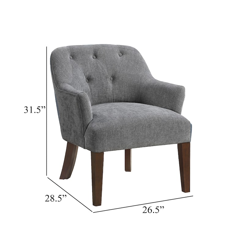 Beca Accent Armchair, Button Tufted Back, Sloped Arms, Gray Polyester