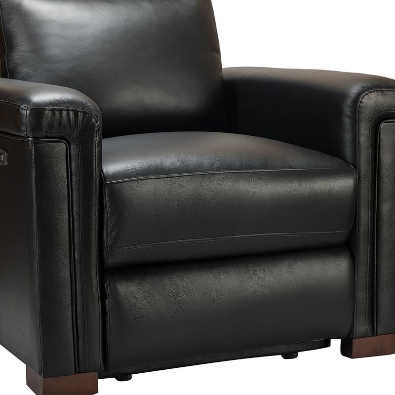 Alicia 34.65" Wide Contemporary Classic Genuine Leather Power Recliner With USB Port