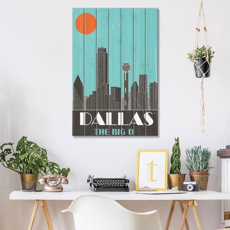 Dallas, Sky Blue Print On Wood by Fly Graphics - Multi-Color