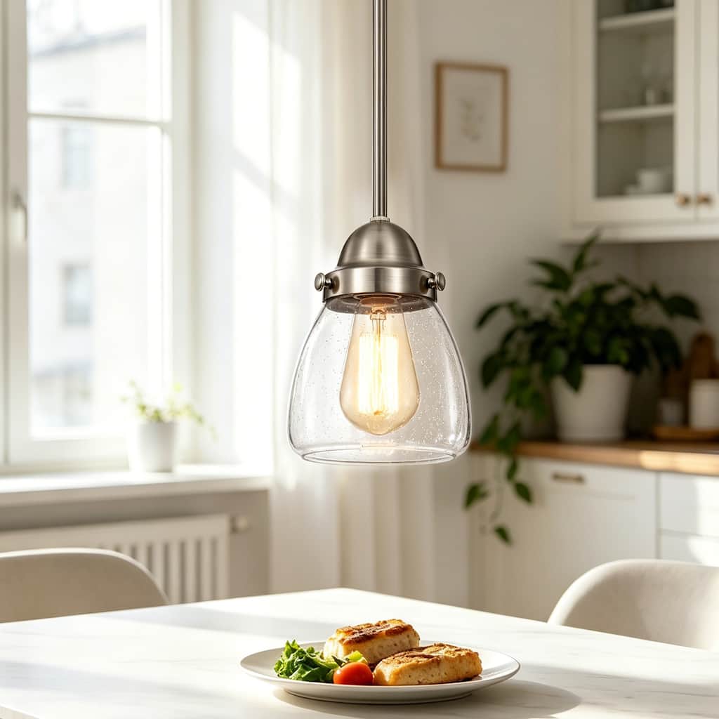 Yellowstone 1-Light Modern Farmhouse Pendant with Seeded Clear Bubble Glass Shade (Adjustable Height, Dimmable)