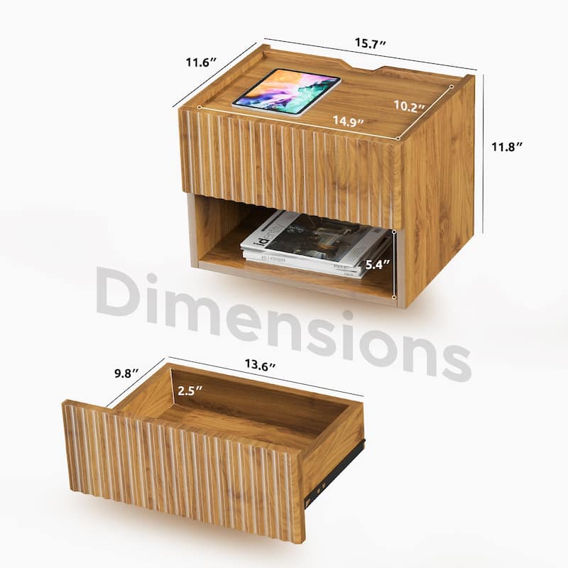 Modern Wall-Mounted Floating Nightstands with Drawer and Open Shelf (Set of 2)