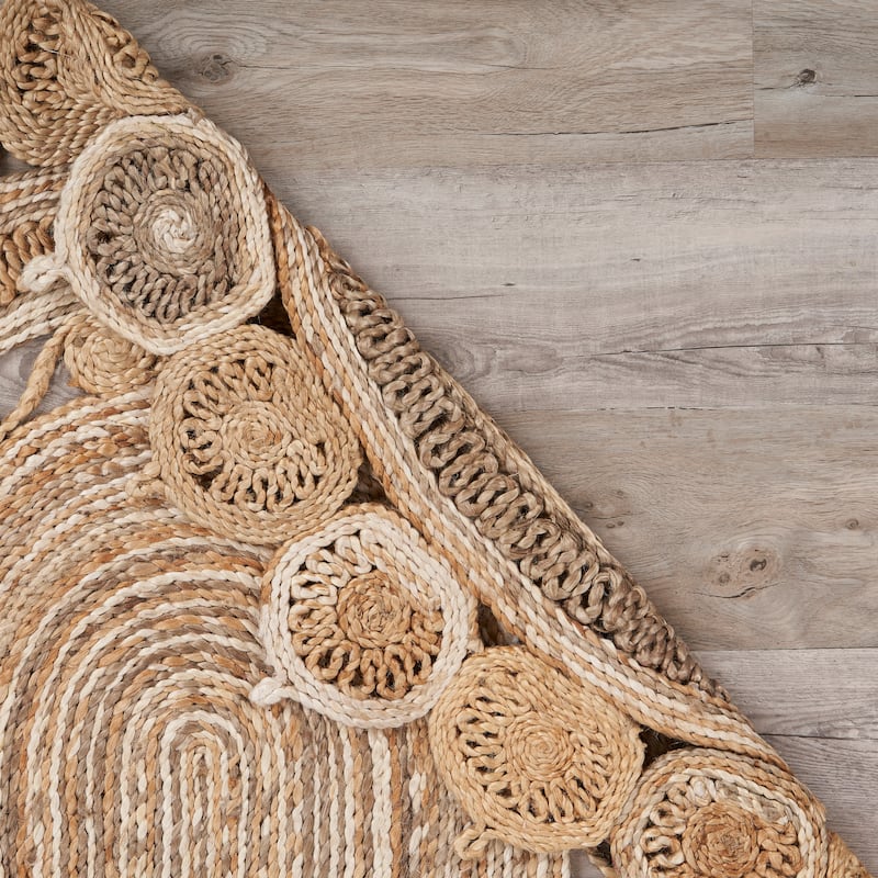 Sevita Braided Organic Jute Geometric Border Area Rug