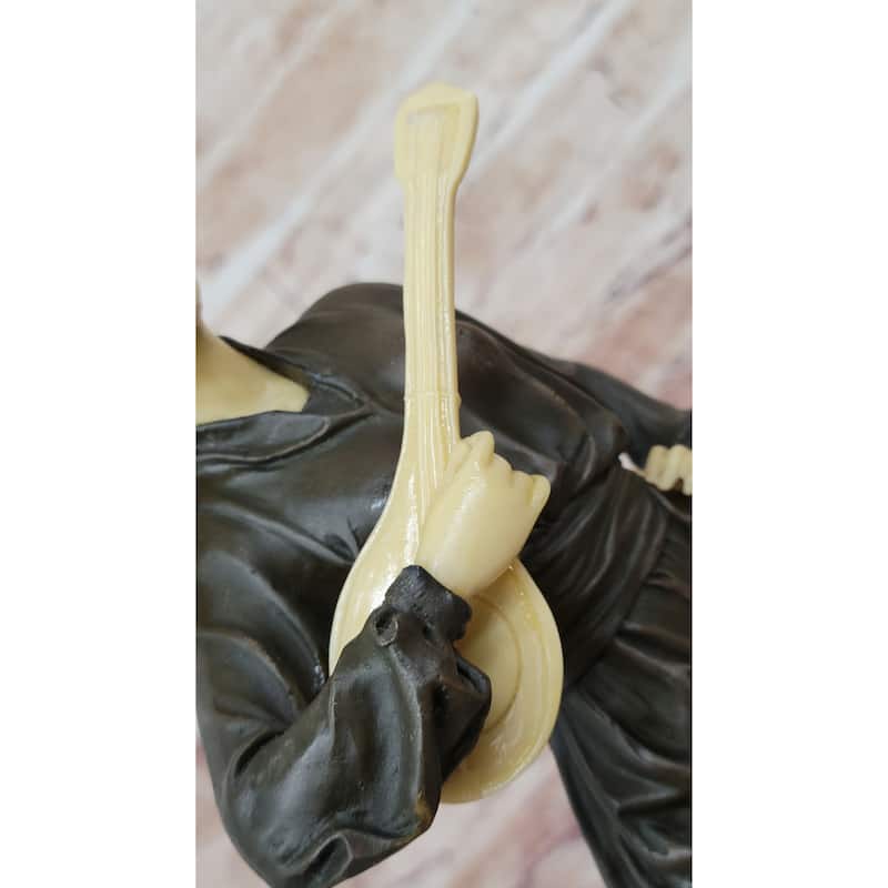 Hot Cast Bronze Mandolin Guitar Player Sculpture Figure W/ Resin Highlights