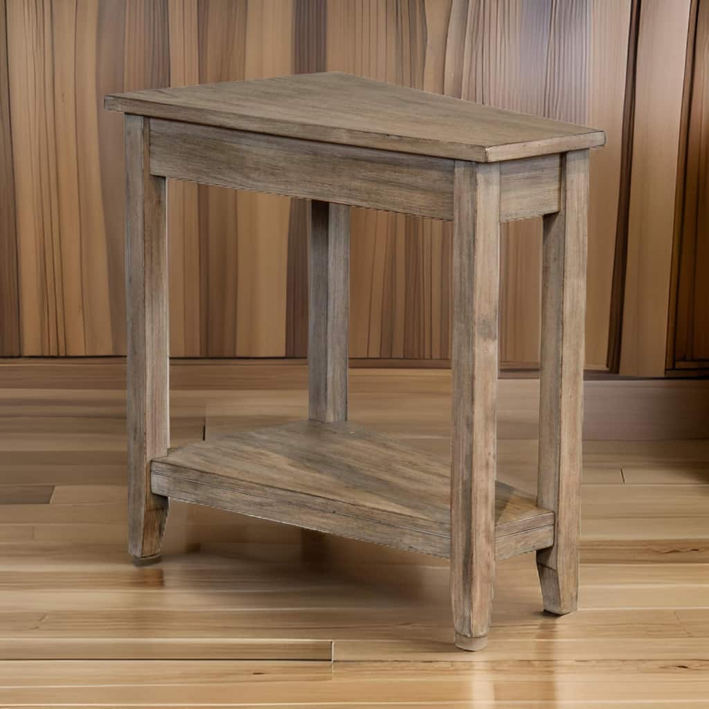 Chairside End Table with Shelf, 24 Inch Angled Light Brown Mahogany