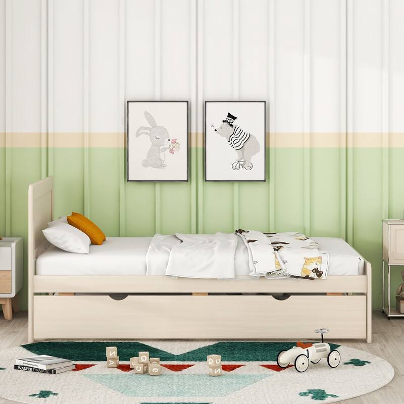 Twin Rubber Wood Platform Bed with Trundle