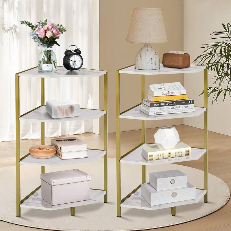 Javlergo Set of 2 Corner Shelf, Freestanding 4-Tier Wood Storage Rack