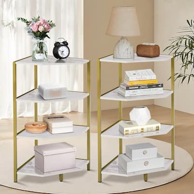 Javlergo Set of 2 Corner Shelf, Freestanding 4-Tier Wood Storage Rack