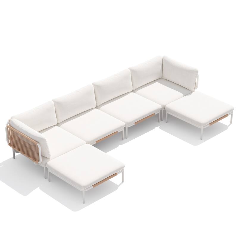 Outdoor Patio Cushion Sectional Sofa Set Furniture DIY Free Combination Set - 6-Piece - Beige,6Seat&6arms