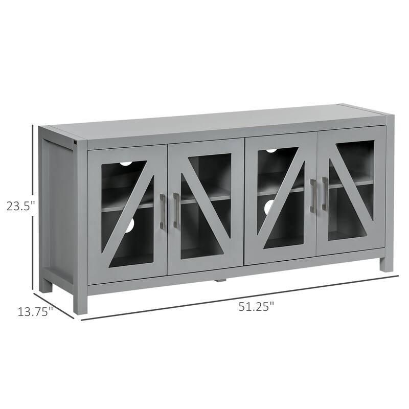 Minimalist TV Stand for TVs up to 58", Entertainment Center with 4 Glass Doors & Adjustable Shelves