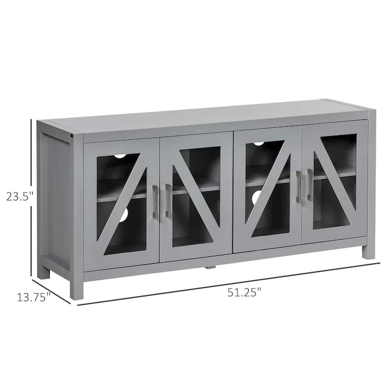TV Cabinet Stand for TVs up to 58", Entertainment Center with Adjustable Shelves, 4 Glass Doors and 4 Cable Holes
