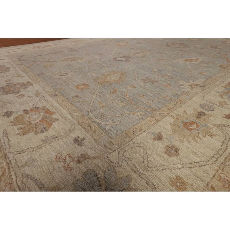 Vegetable Dye Oushak Turkish Rug Hand-Knotted Oriental Wool Carpet - 9'2"x 11'8"