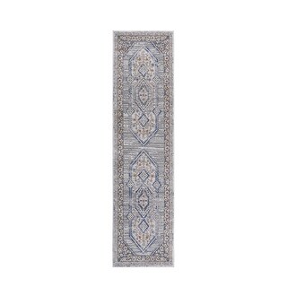 LOOM & LUXE Collection 2X8 Blue/Cream/Bordered Non-Shedding Area Rug - 96" D x 26" W x 0.35" H